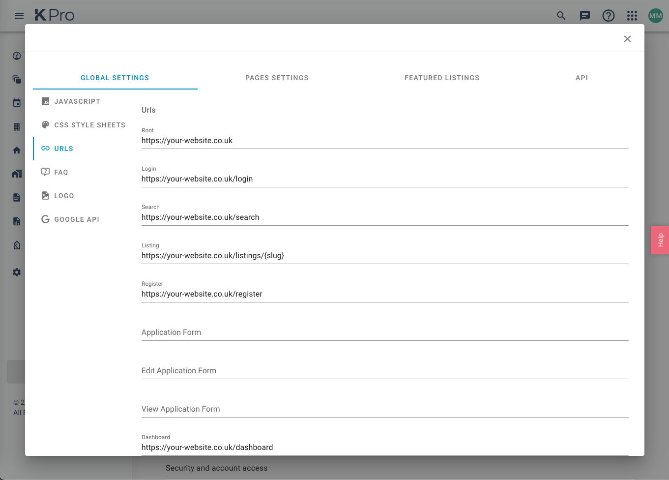 KPro Configurator - URLs